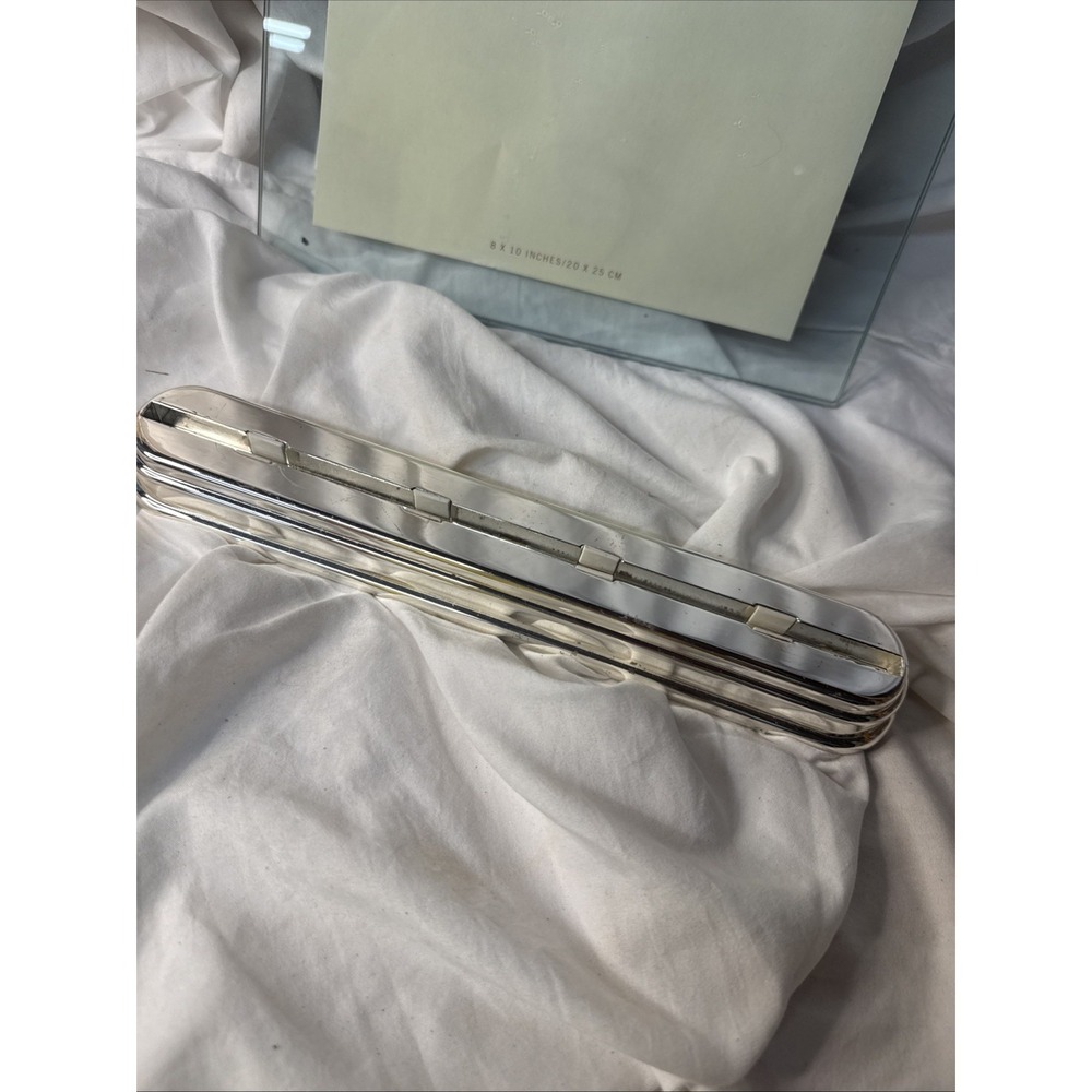 Y2K Pottery Barn Grace Table Floating Glass Picture Frame Chrome Weighted Stand - Picture 4 of 11